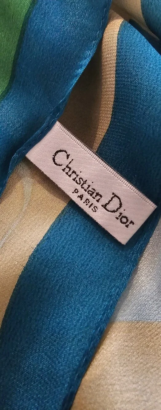 Christian Dior Vintage Silk Scarf Turquoise Equestrian Chain Trotter Monogram